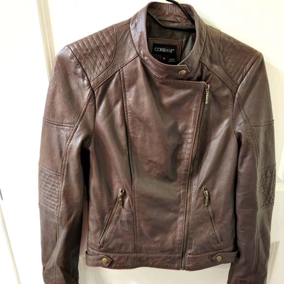 CORBANI Womens Asymmetrical Leather Jacket – Genuine Lambskin Leather (Brown XS) - Picture 1 of 10